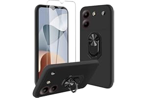 JDXHFF Hülle Kompatibel mit ZTE Blade A54 (6.6") Schwarz und 360° Drehbarer Ständer und Panzerglas Displayschutzfolie - Schutzhülle Weich Silikon Flexibel TPU Tasche Case Black