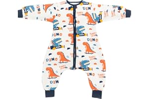 ZIGJOY Gigoteuse avec Jambes et Pieds Sac de Couchage Bébé Fermeture éclair sur Les Hanches Manches Longues 1.5 TOG Coton Unisexe Garçons Filles Enfants Onesie Pyjamas Combinaison 7-9 Ans