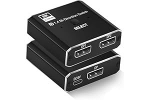 HALOULENI Displayport Switch 8K Bidirectional DP 1.4 Switch 8K @60Hz 4K @120Hz Displayport Switcher 1 to 2/2 in 1 Out with LED Indicator for Monitor Projector TV PC Laptop
