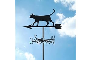 SOLBUM Adorno de Gato Veleta Metal,Veleta Indicador Dirección del Viento Veleta Acero Inoxidable Forma Gato Linda Decoración Jardín en el Techo, para Patio Granja al Aire Libre,Cat~e