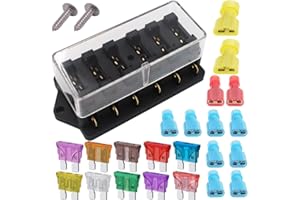 Gebildet 32V 40A 6 Voies Standard Boîte à Fusibles, Imperméable 6,3 mm Fuse Box Holder, avec 10 pièces Fusible à Lame, pour Voiture Bateau Marine