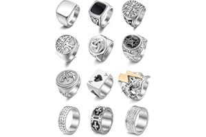 JeryWe 12Pcs Signet Biker Rings Set For Men Punk Gothic Wide Celtic Knot Band Rings Silver Black Greek Vintage Signet Thumb Rings Size 7-13