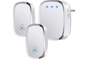 YYQ Campanello Senza Fili da Esterno Impermeabile IP44, Wireless Doorbell con Raggio d’Azione 300M, Indicatore LED, 2 Trasmettitori Pulsante e 1 Ricevitore, 5 Volume Regolabile, 36 Suonerie (Bianco)