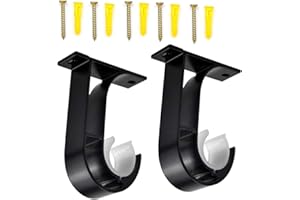 CHSTARINA 2pcs Support de Tringle à Rideau Supports de Fixation au Plafond Support Tringle Penderie en Alliage de Zinc pour Chambre Salon avec Vis Tuyaux d'expansion (Noir)