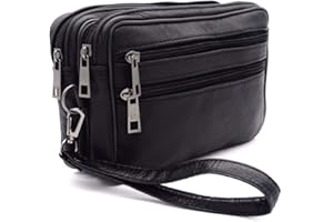 Charmoni - Sacoche Sac Vide Poche Pochette En Cuir Et Sa Grande Lanière en Cuir Vachette (TU, noir cuir grainé)