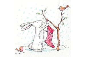 IDEAL HOME RANGE IHR Charming Snow Rabbits And Robins Christmas Lunch 3 Ply Table Paper Napkins