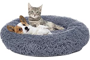 COZYWIND Panier Chat Chien Lit Rond pour Chats Chiens Peluche Coussin pour Animaux de Compagnie Moelleux Paniers Donut pour Chat Petit Chien Moyen (70CM, Gris)
