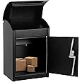Lockable Package Delivery Box with Coded Lock, 34cm x 25cm x 51cm Galvanized Steel Parcel Drop Box with Anti-Theft Baffle, Wall Mounted Delivery Box Black