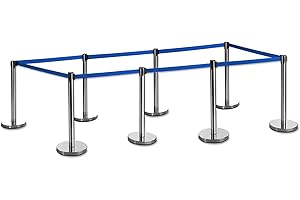 FLEXIBARRIER Belt Stanchion with Retractable Belt -Ecoline- 2m Belt, Barrier Post, Crowd Control Barriers (8, Blue)
