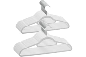 ABHENG 50 Unidad Percha de Terciopelo, Muescas Antideslizantes, Suaves, Finas, Gancho Giratorio 360°, con Barra Corbata, Ahorro de Espacio, 43,5 x 0,6 x 22,5 cm (L x B x H), Blanco, AFY0450W