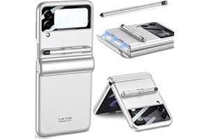 Miimall Compatible con Samsung Galaxy Z Flip 4 Funda con S-Pen [Magnético Bisagra Protección] [Ranura de Pluma] [Película de Lente] Anticaída Ultra Delgado Carcasa para Samsung Galaxy Z Flip 4,Blanco