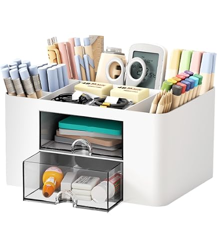 Inodiref Organisateur De Bureau Multifonctionnel Blanc - 2 Tiroirs Coulissants Pour Cosmétiques Et Fournitures