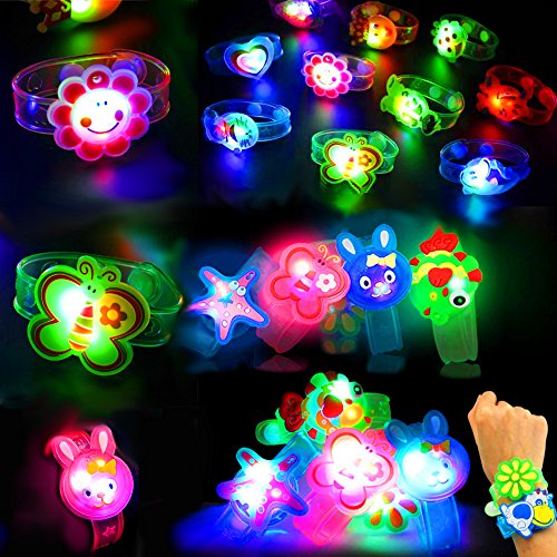 German Trendseller® - 12 x Kinder LED Armbänder Mix ┃ NEU ┃ Blinklicht ┃ Mitgebsel ┃ Kindergeburtstag ┃Schulweg ┃ Motive Mix ┃ 12 Stück
