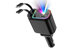 Ofottofo 4 in 1 Einziehbares Auto Ladegerät Adapter, 66W Handy Schnelles Autoladegerät ZigarettenanzüNder USB C, Ladekabel Auto Kompatibel mit iPhone, Samsung Galaxy, Google Pixel, Schwarz