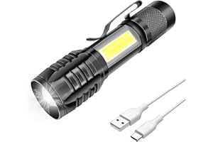 M MU Mulin Torcia LED Ricaricabile, Potente Professionale, 3 modalità zoomabile, COB piccola Torcia Tascabile a LED con Magnete, IP5 Impermeabile Per Campeggio Militare, Escursioni, Emergenze|1000mA, 1PZ