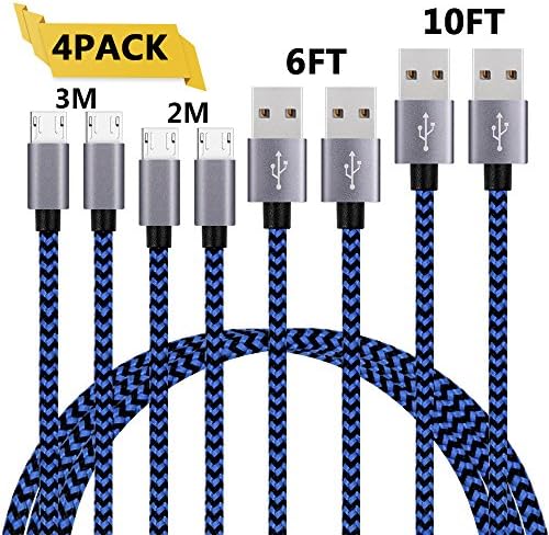 Edota Micro USB Cable 4Pack 6FT 6FT 10FT 10FT Nylon Braided Cord Long High Speed USB to Micro USB Charging Cables Android Fast Charger Cord for Samsung Galaxy S7 Edge/S6/S5/S4 Note 5/4/3 HTC LG Tablet Motorola Nokia Android and More