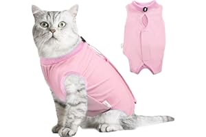 Hipet Cat Surgery Recovery Suit for Abdominal Wounds or Skin Diseases,Substitute E-Collar & Cone,Cat Onesie Anti Licking Pet Surgical Recovery Vest Shirt (M, Pink)