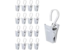 DXLing 100 Stück Clips für Gardinen Edelstahl Metallklammern mit Haken Gardinenklammer Vorhangclips Metall Clips Haken Clipvorhang Clips für Hängende Gardinen Duschevorhang Kleidung (Silber)