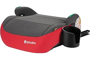 globalkids Booster Seat with ISOFIX - i-Size Car Seat for 3, 6 to 12 Years Approx. Portable Child Car Seat, R129, Comfortable for Kids, Compact, Lightweight, Ideal for Travel (red)