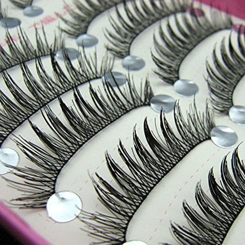10 Pairs Natural Black Long Cross Thick Eye Lashes Makeup Fake False Eyelashes