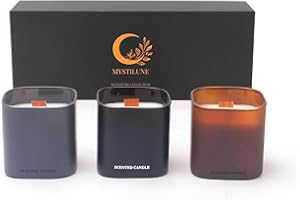 MystiLune Signature Collection – Set de 3 Velas Aromáticas para Regalo con Mecha de Madera | Amber Seduction, Red Teakwood y Champagne | Cera Vegana Soja y Carnauba | Regalos Originales para Mujer
