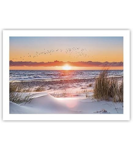 Poster Déco 70x50cm Lever De Soleil Sur Plage - Impression Haute Qualité - Salon, Chambre, Cuisine