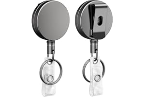 Uniclife 2 Pcs Porte Clé Rétractable Robuste Enrouleurs de Badges Métal Très Résistants Porte Badges Boîtier Métallique avec Ressort Inoxydable 70 cm de Corde Nylon Clip de Ceinture et Anneau de Clé