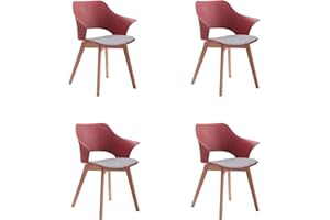 GrandCA HOME 4er-Set Nordischen Küchenstühlen, Esszimmerstuhl mit Massivholzbeinen, Gepolsterte Stühle für Schlafzimmer, Wohnzimmer, Küche, Rot