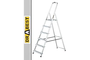 DRABEST Escalera de Tijera Escalera Plegable de Aluminio 6 peldaños Escalera de Tijera Escalera doméstica Capacidad de Carga hasta 125 kg Escalera Multiusos Gancho Libre