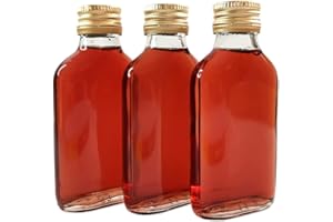 DIAH DO IT AT HOME 20 x Flask Glass Bottles 100 ml (0.1L) & Metal Screw Caps (Twist on Lids) - Home Brewing Gin Oil Vinegar Wine Vodka - DIAH (20 x 100 ml Flask Bottle + Gold Screw Caps)