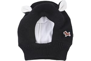 SHINEHUA Hundemütze für Kleine Große Hunde Winter, Freie Größe Baumwollstrick Haustierhauben Niedliche Warme Winddichte Hundemützen (Black, One Size)