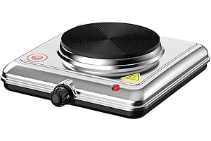 Piastra Elettrica 1000W - Fornellino Elettrico in Acciaio Inox con Piastre in Ghisa, MOKEKA Regolabile con 5 Livelli di Cottura - Fornello Portatile per Cucina, Ufficio e Camping (1000W)