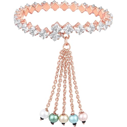 Mahi Rose Gold Plated Eternal Love Delightful Lumba Rakhi Bracelet with Cubic Zirconia for Women (PARAL1100735ZPR)
