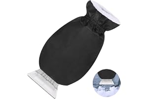 WEINIBAO Rascador de Hielo con Guante, Negro Rascador Hielo Coche con Guante Forrado, Rascador Hielo Coche Guantes, Rasqueta Hielo Coche con Guante para Quitar la Nieve del Coche en Invierno (A)