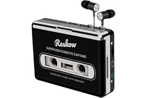 Reshow Lecteur de Cassettes Portable Enregistrez de la Musique Audio MP3 Via USB et Convertissez des Cassettes Audio au Format MP3
