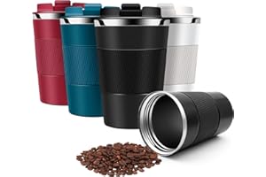 Hongtellor Termo Cafe, Taza Termica 380ml Tazas de Cafe, Taza Termo Cafe para Llevar acero inox sin BPA, Vaso Termico Café y Té a Prueba de Fugas, para Café Frío y Caliente, Leche y Té(Negro)