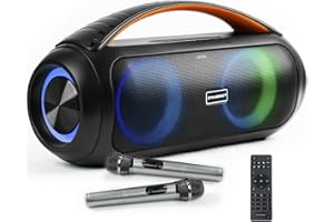 DYNASONIC D93 Altavoz Bluetooth portatil IPX5 Waterproof. Altavoz Exterior inalambrico. Wireless Stereo. Reproductor de Sonido Potente con Luces led incorporadas. Micro-SD, USB.