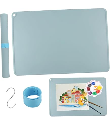Luxoraiova Grand Tapis De Peinture En Silicone 60x40cm Avec Clip Magnétique - Sous-Main Réutilisable Pour Enfants, Bricolage Et Arts Créatifs - Bleu