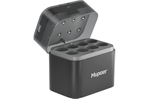 MUPOER AA Battery Charger for NiMH & Lithium Battery,Rechargeable Batteries AA Hybrid Charger,Smart LED Indicator,Integrated Charging Storage Box Gray,8 Slot,Fast Charging