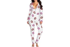 LYSINK Women Christmas Jumpsuit Pajamas Sexy Butt Button Back Flap V Neck Long Sleeve Romper Bodycon Sleepwear