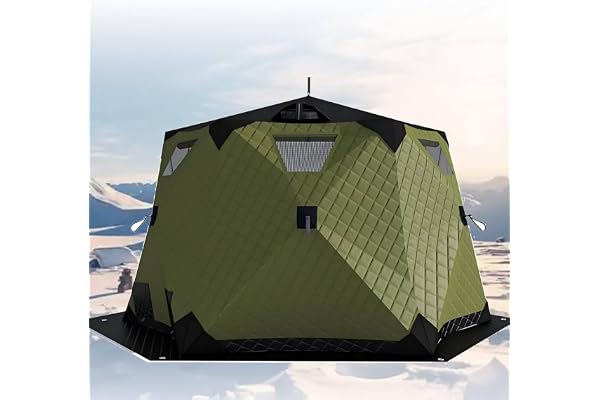 Pop-Up Ishut För Vinterfiske, Isfiskecampingtält, Isolerat Isfisketält, Sittplatser För 5-6 Personer, Avtagbara Fönster, Vent
