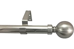 Your Home Online 28mm Extendable Complete Eyelet Metal Curtain Pole With Metal Ball Finials (1.2m - 2m Extendable, Brushed Chrome)