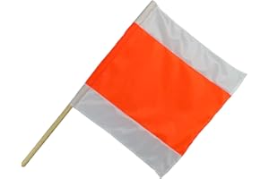 KAUFDEINSCHILD Warnflagge Warnfahne Warnsignal Signalfahne orange/weiß Stoff mit Holzstab 50 x 50 cm. Der Durchmesser des Stabs beträgt 2 cm.