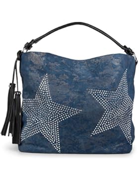 styleBREAKER Jeans Beuteltasche mit Stern Strass Applikation im schimmernden Antik-Look, Schultertasche, Damen...