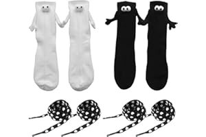 DGUSO Calcetines Magnéticos 2 pares de Hand In Hand Socks, Calcetines 3D que se sostienen para la mano, calcetines con imán de ojos grandes, calcetines divertidos muñecas para manos, calcetines de pareja