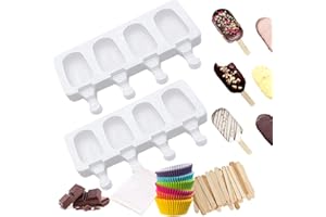 YINVA Cakesicles Silicone Mould 4 Cavity Cakesicle Moulds 2 Pack, Mini Cake Lolly Mould with 50 Wooden Sticks & 100 Cake Cups & 50 Self-Adhesive Bags for DIY Ice Cream for Kid