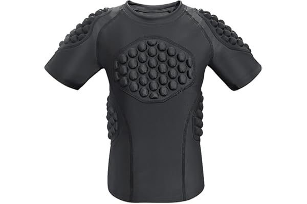 Topeter Maillot de football rembourré pour jeunes, protection côtelée de compression pour enfants, avec coussinets côtelés, poitrine, épaules, dos