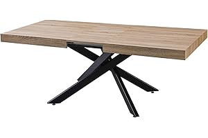 Cribel Tavolo Anson Allungabile in Legno Effetto Rovere con Gambe Nere a Croce in Metallo | Design Moderno Rettangolare 160 x 90 x 75 cm per Sala da Pranzo