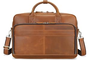 BAIGIO Messenger Bag for Men Genuine Leather Briefcase 15.6 inch Laptop Handbag Large Office Satchel Shoulder Bag for Work Business Travel, Brown