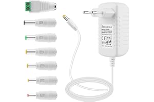 EFISH biały zasilacz sieciowy DC 12 V 3 A 36 W, AC 100-240 V do DC 12 V kabel sieciowy do pasków LED, zbiorników rybnych, radiobudzików, skanerów, przełączników, routerów, głośników, T-Com, Speedport + 7 różnych adapterów